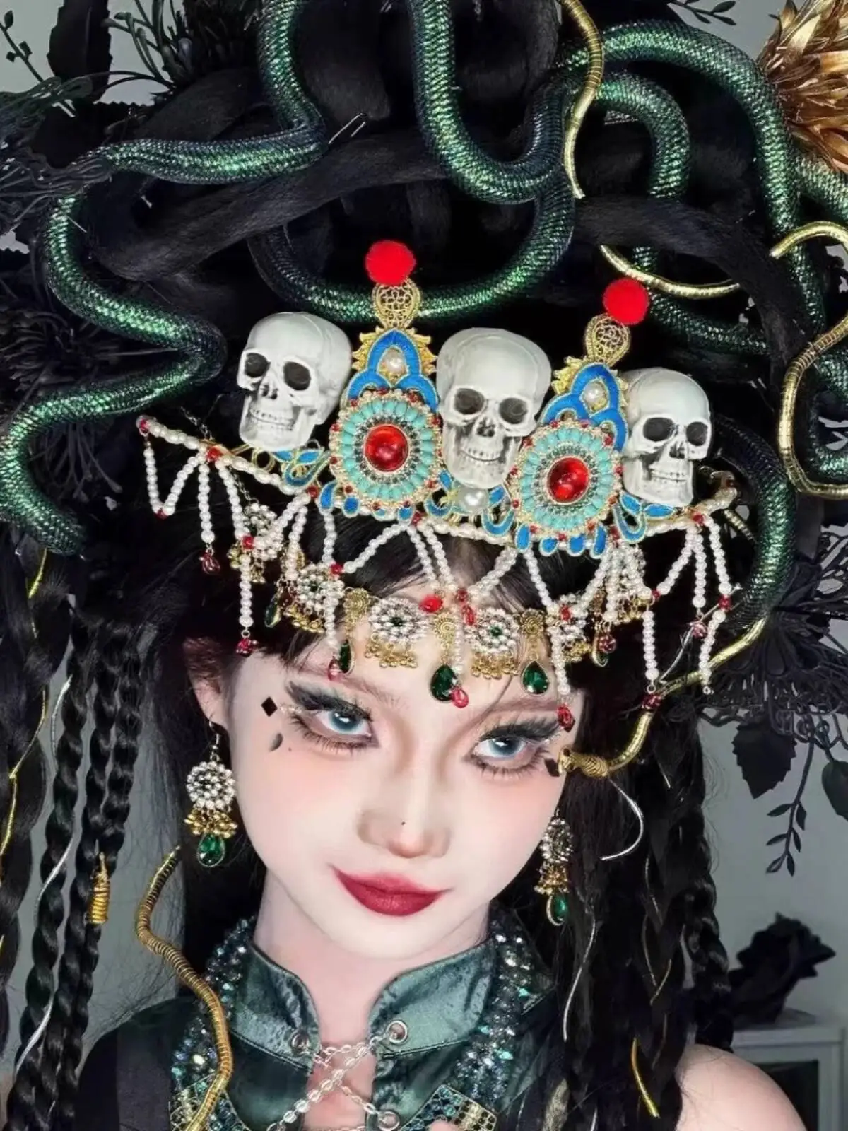 

Хэллоуин Змея Демон Медуза повязка для волос Готический темный череп головной убор вечерние фестиваль Декор для выступлений головной убор аксессуары для волос