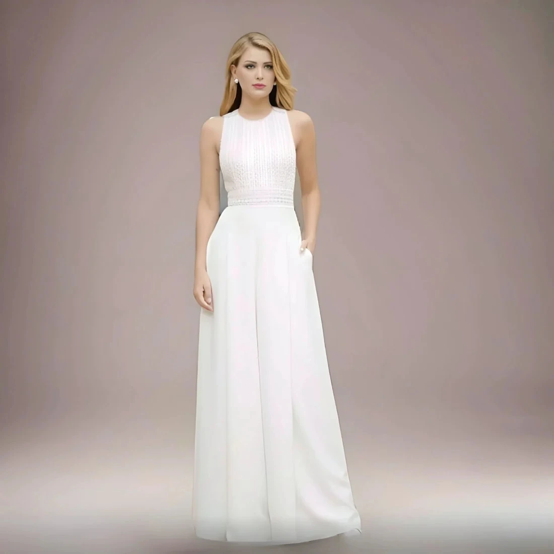 Rücken freie Hochzeit Overall Brautkleider A-Linie schiere Chiffon Spitze Boho Brautkleid Braut Overall Vestidos de Novia