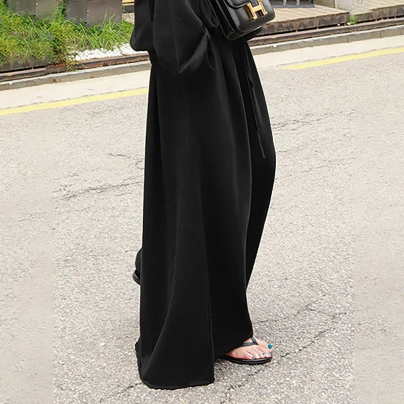 New Urban Female Black Gray Solid Color  Elastic Waist Wide Leg Pants Casual Work Long Turnip Trousers For Women