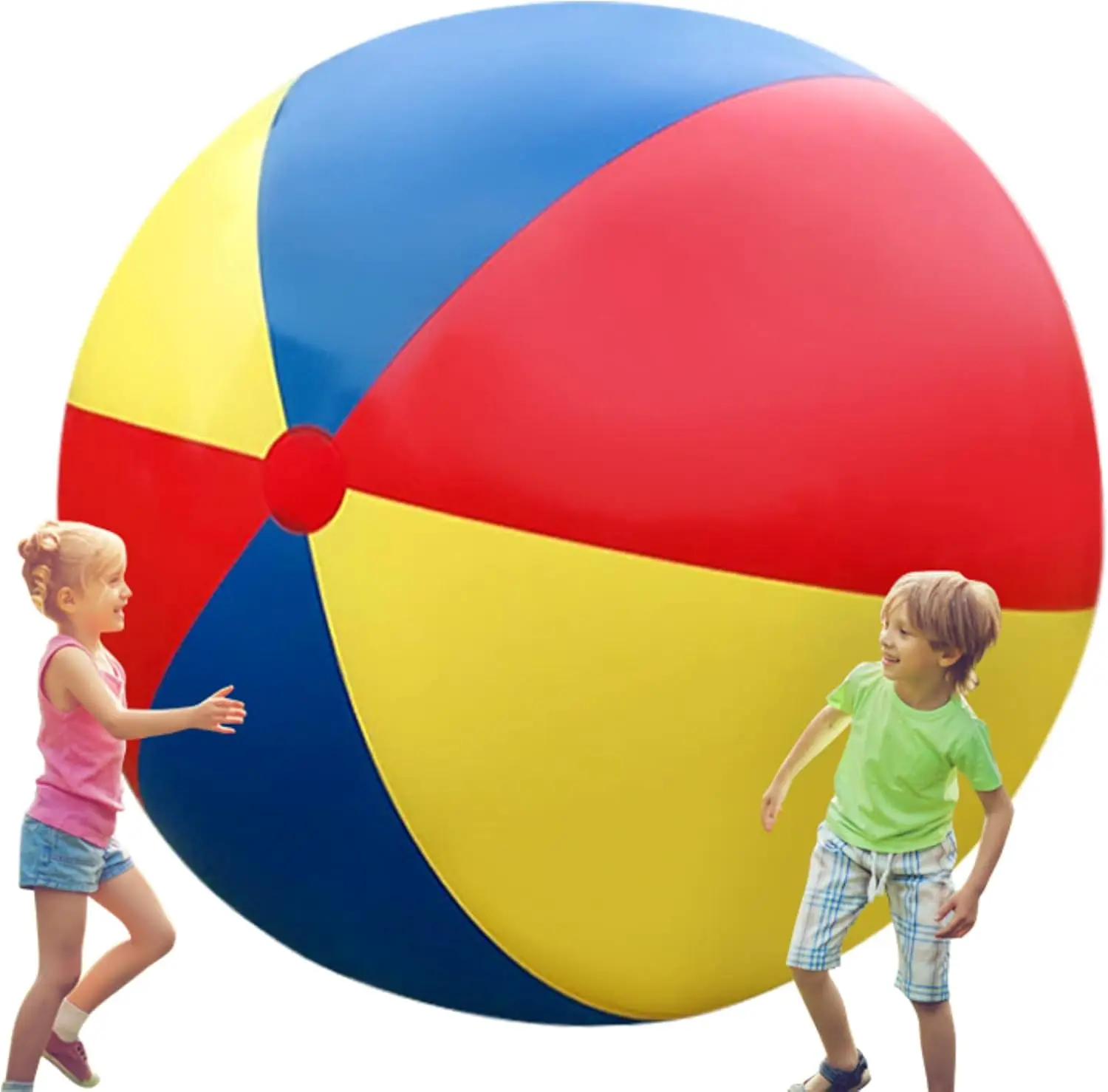 

Надувной пляжный мяч XL (59 дюймов) для игр в бассейне, подходит для малышей и взрослых, складной, сине-красно-желтый