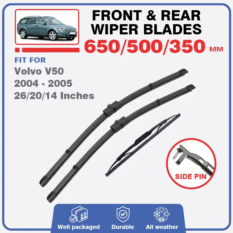 Set For Volvo V50 2003 - 2005 Front Rear Wiper Blades Windshield Windscreen Cleaning Window Brushes 26