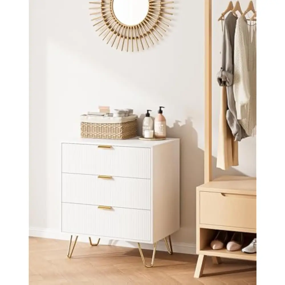 Nightstands with Anti-Tip Hardware and 3 Drawer Dresser, Storage Dresser Chest Cabinet Organizer for Living Room image 2