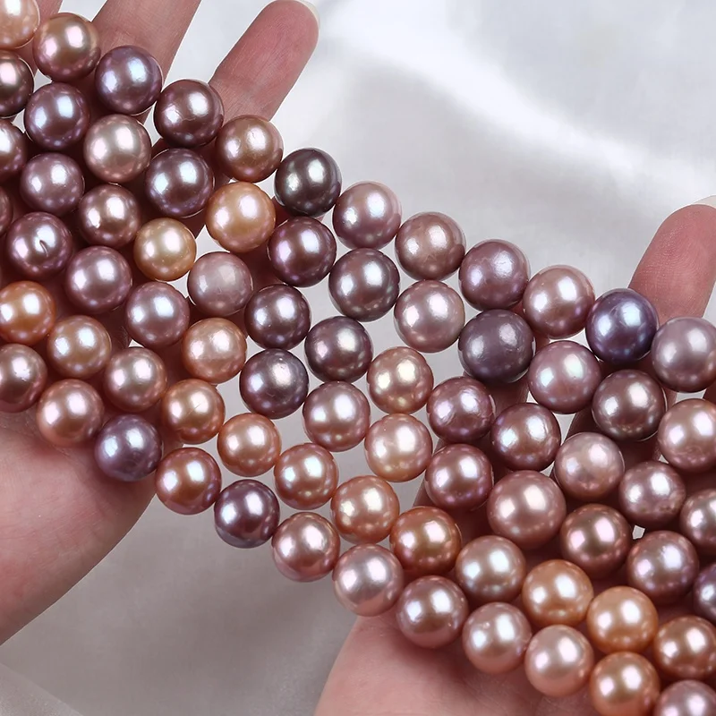 Wholesale 11-13mm AAA grade freshwater pearl strand natural pink purple edison round loose pearls string for jewelry making