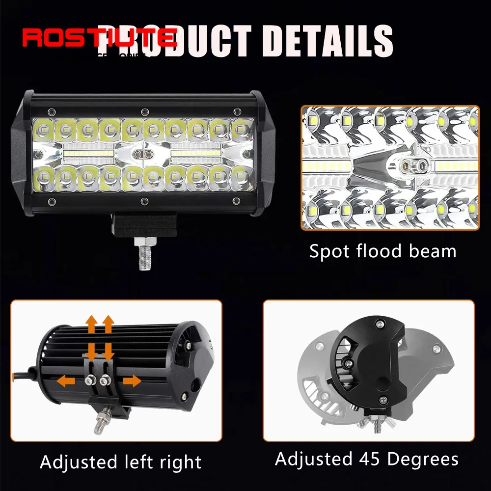 7 pollici 120W LED Light Bar Super Bright Spotlight Combo Beam lampada da lavoro per Auto fendinebbia automatici fari a LED 12-24V per fuoristrada