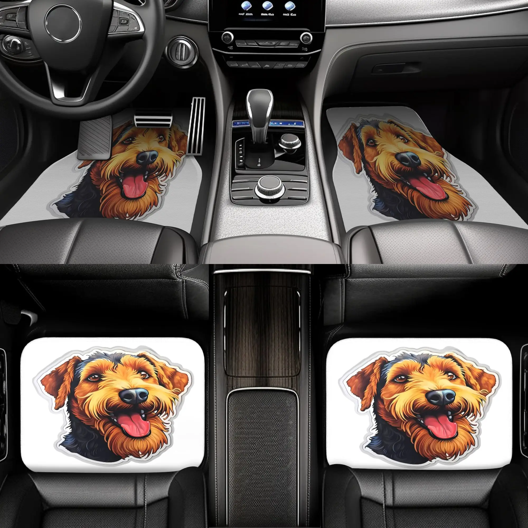 4pcs Welsh Terrier Dog-Themed Car Floor Set- Durable, Suitable Most Vehicles, Clean Base Any Driving Occasion, Suitable Workday