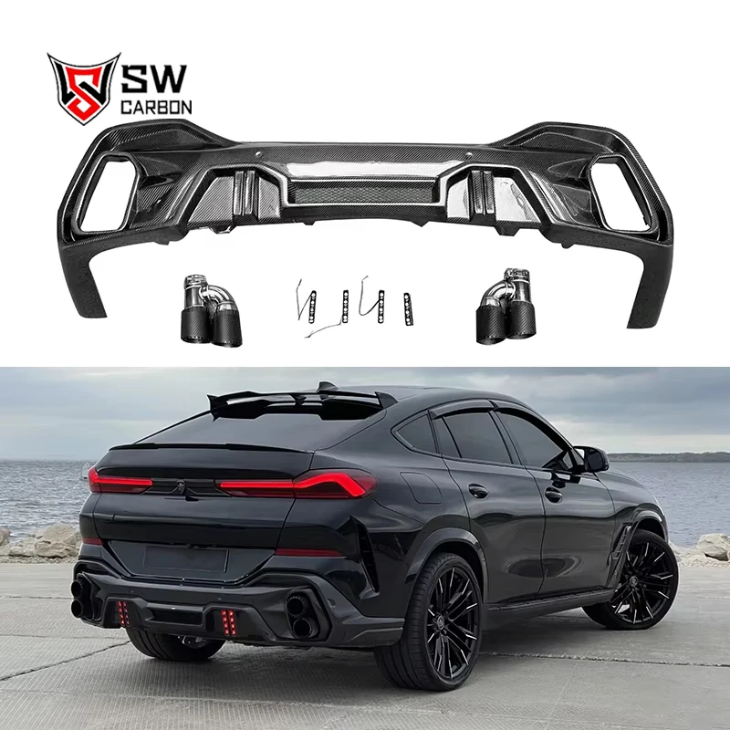 Carbon Fiber X6 G06 Larte Style Rear Diffuser for  G06 X6 40i 50i 40d Rear Bumper Lip Under Spoiler Splitter Body Kit