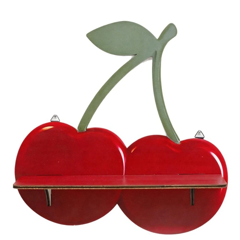 E06B Cherries Planter Shelf Wooden Wall Art Storage Rack for Living Room Bedroom