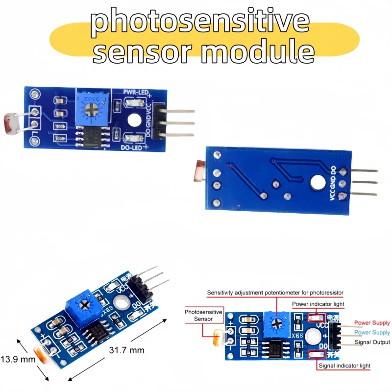 Lichtempfindliches Sensormodul 3-polig 3,3 V-5 V Fotowiderstand Optisches Erkennungswiderstandsmodul Fotowiderstand für Arduino
