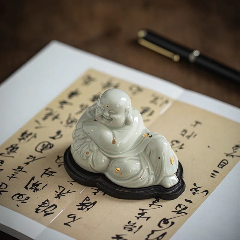 Ceramic Maitreya Buddha Statue Laughing Figurine for Home Living Room Entrance Table Decor Feng Shui Ornament Gift