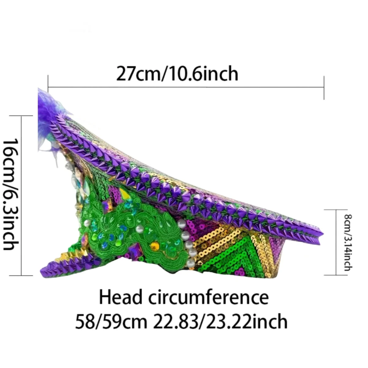 HongLuan Yellow Laser Leather Loop Captain Hat Rhinestone & Military Caps for Woman, Rave Festivals Accessories ＆ Party Cap Man