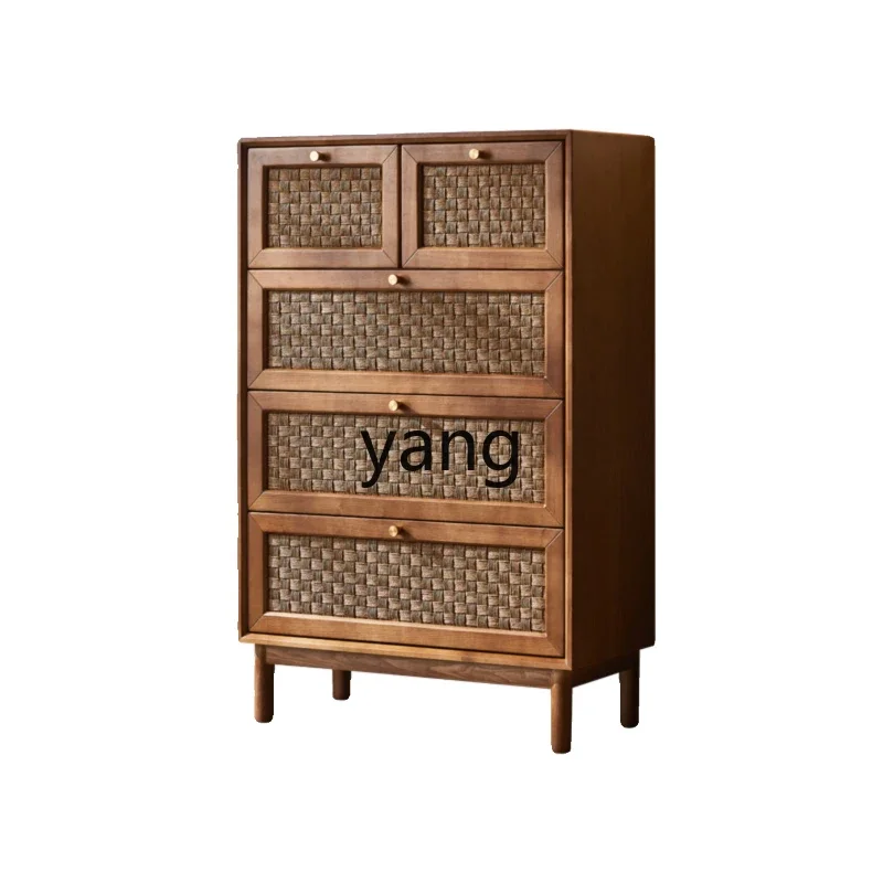 

yjq solid wood rattan four chest cabinet simple modern medieval dining side drawer storage locker Japanese style