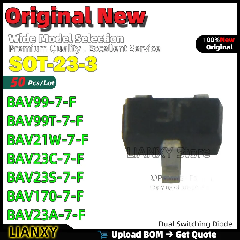 50pcs SOT-23-3 BAV99-7-F BAV99T-7-F BAV21W-7-F BAV23C-7-F BAV23S-7-F BAV170-7-F BAV23A-7-F Dual Switching Diode New Original