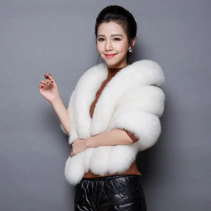 

New Solid Color Spliced Faux Fur Wedding Shawl Woman Party Elegant Soft Wear Cape Cloak Winter Office Lady Hot Selling T102