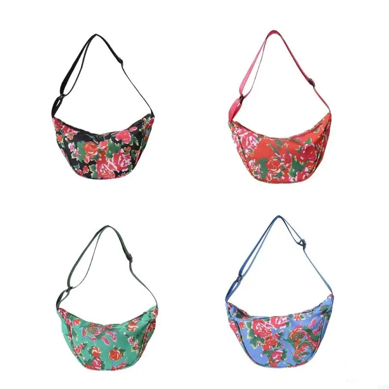 Women Flower Print Shoulder Bag Large Capacity Bag Aesthetic Crossbody Bag Fashion Dumplings Bag for Travel