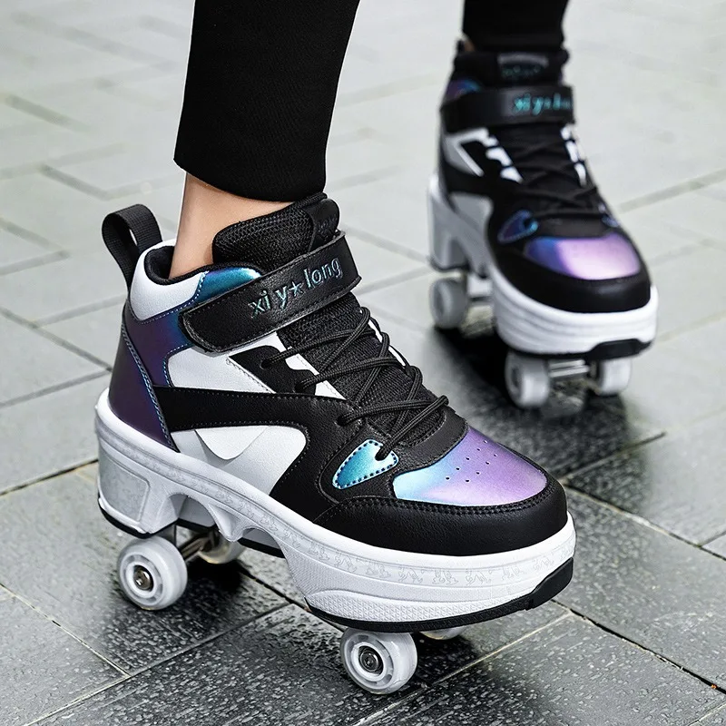 

Men's High Top 4 Wheel Roller Skates Unisex Fashionable Automatic Pop Up Wheeled Sports Shoes Casual Dual Purpose Speed Skates