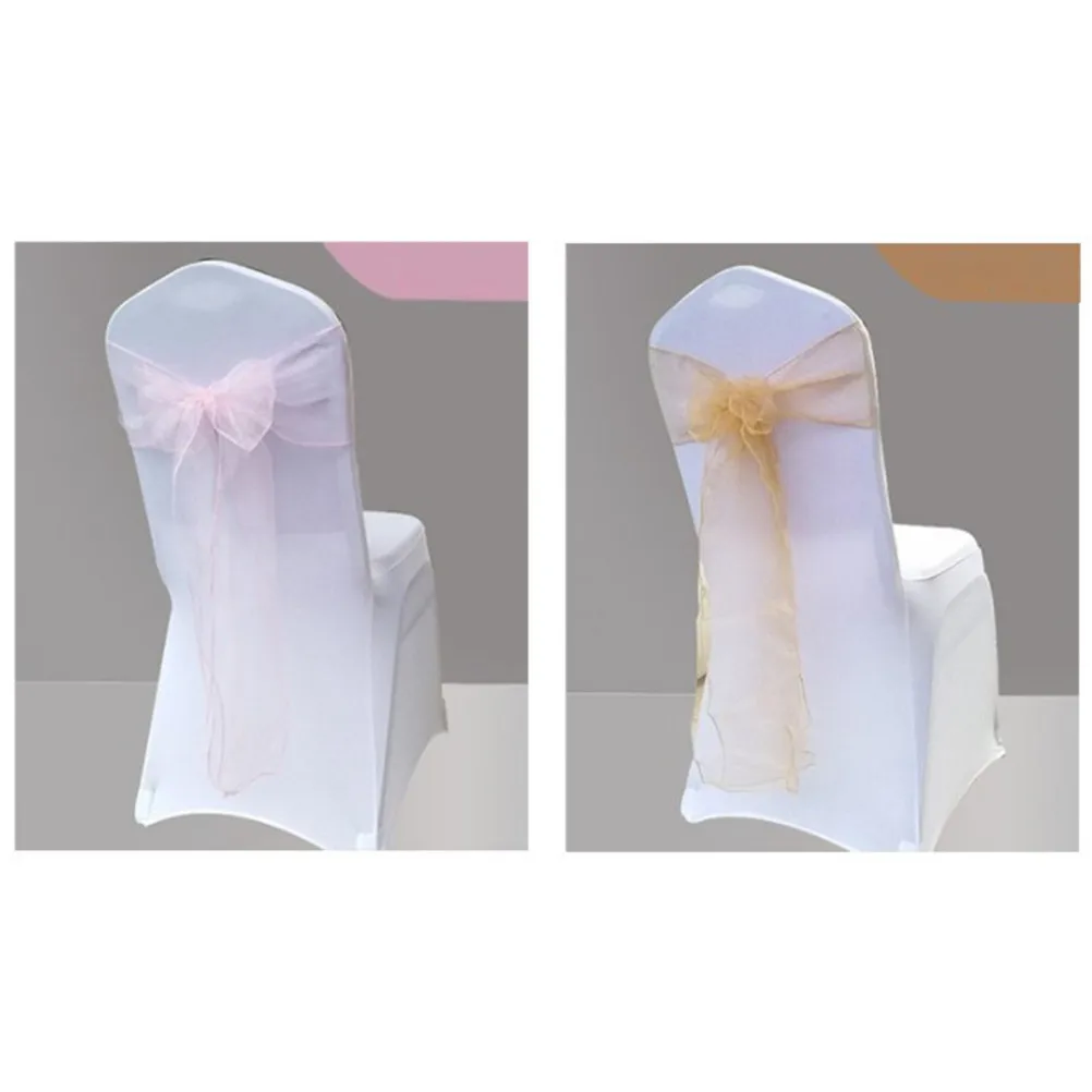 10Pcs Polyester Organza Chair Sashes Elegant Hand-Sewn Edge Bow Ribbon for Wedding Party Banquet Chair Back Decoration