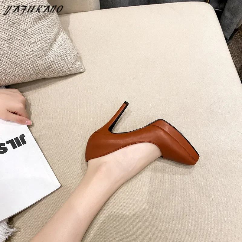 Spring New Black High Heels Sexy 11cm Stiletto Pointed Toe Platform Lady Party Single Shoe Career Korean Womens Pumps Size 34-41