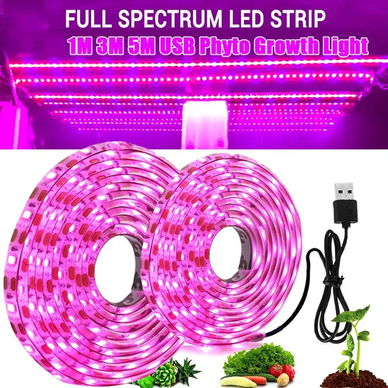 

5V USB LED Grow Light Full Spectrum Phytolamp Plant Light 1m 2m 3m 4m 5m Strip Phyto Lamp for Flower Greenhouse Tent Hydroponic