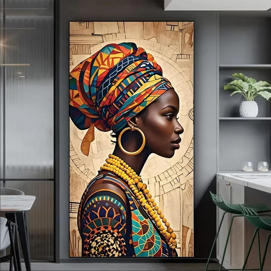 African Ethnic DIY Diamond Mosaic Portrait Craft Kit Diamond Painting African Woman Picture Of Rhinestones Holiday Gifts Decor