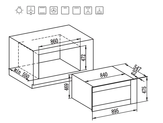 مقلاة هوائية تعمل باللمس، فرن كهربائي مدمج، فرن كبير جدًا 90 سم، 125 لتر، 11 وظيفة #3