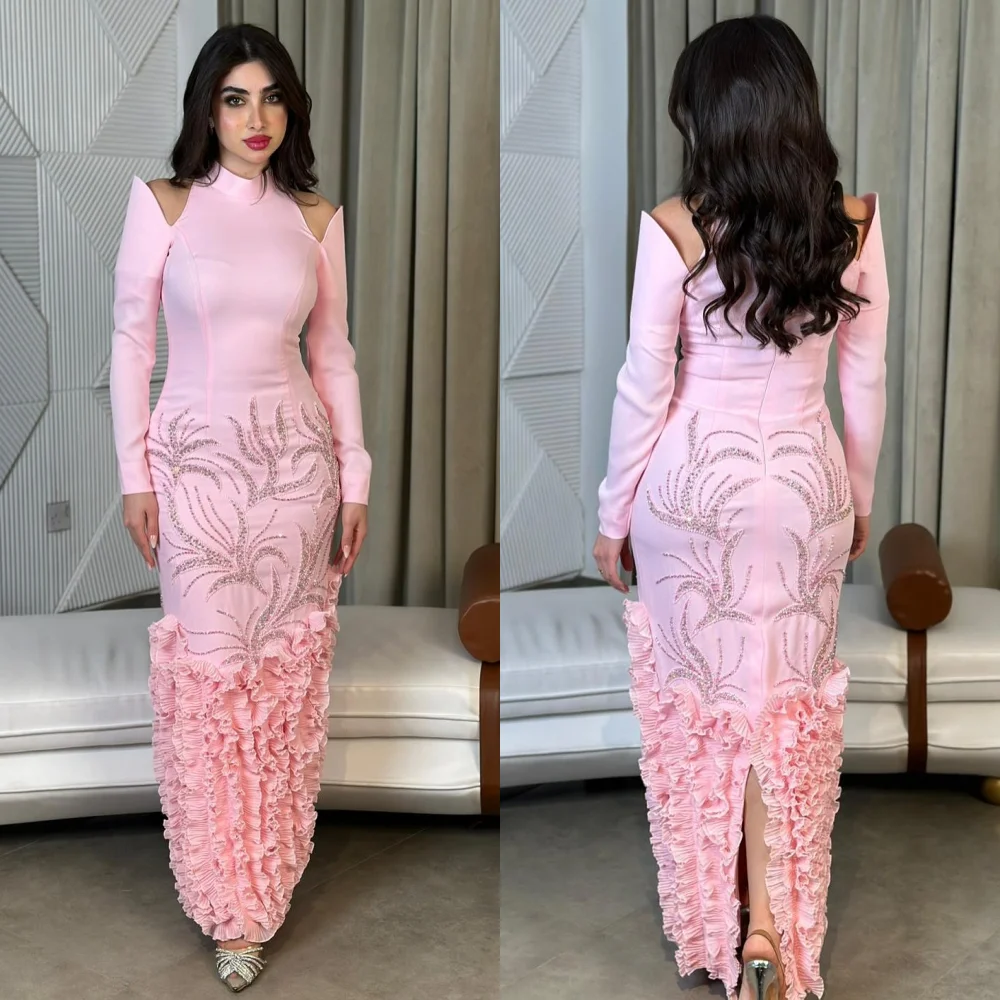 

Customized Matching Jersey Pleat Pattern Straight Scoop Neck Long Dresses Bespoke Occasion Celebrity Sizes Available