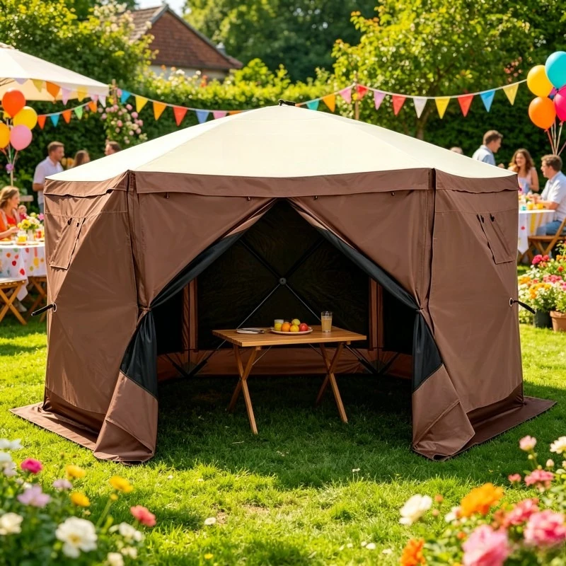 Carpa plegable de 3,5 x 3,5 m con toldo de 6 lados, protectores de viento extraíbles y ventanas de malla, protección solar y mosquitera – ideal para jardín, fiestas, camping, color verde militar