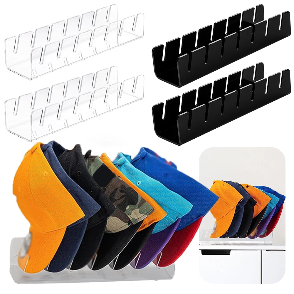 2 pçs boné de beisebol expositor contém 7 bonés chapéu de beisebol suporte organizador rack sem instalar suporte de chapéu acrílico para armazenamento de boné