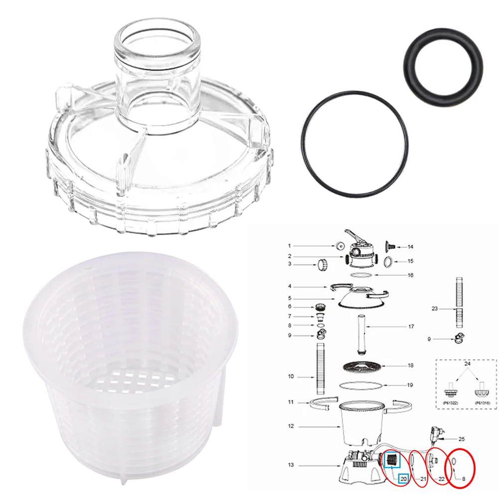 4 Piece Pool Sand Filter Replacement Kit Compatible with For 58397 58515 58516 58634 Includes Basket Cover and O Rings