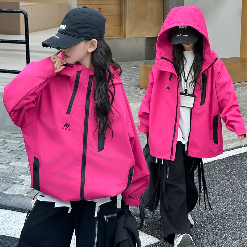 

25AW Sporty Outwear For Child Spring Autumn Warm Jacket Toddle Kids Hooded Jacket Ages 4-14Y Girl Patchwork 2-Pieces Outfit