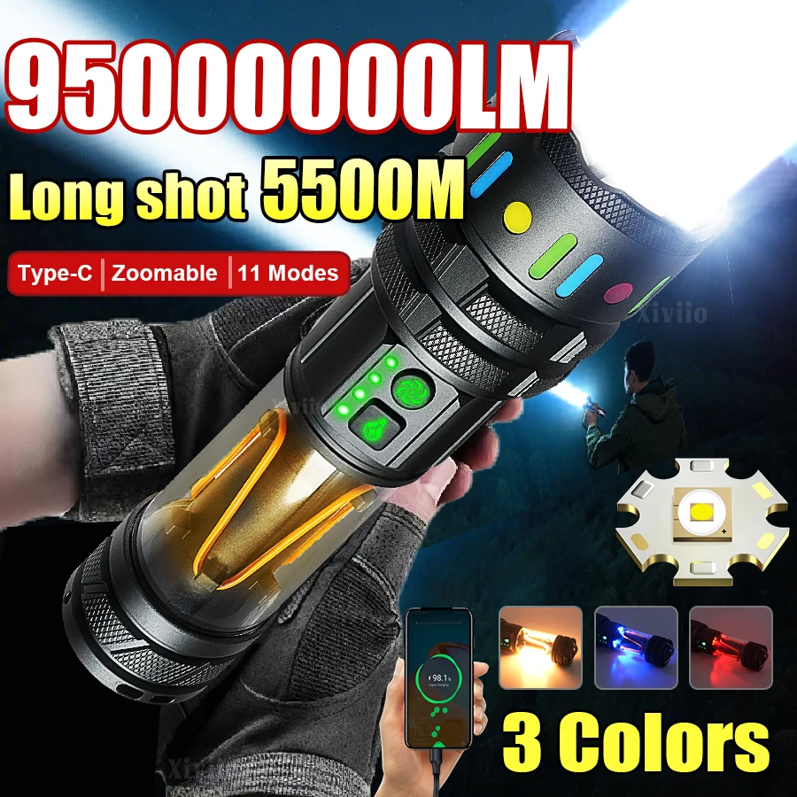 

Ultra Bright Outdoor Hand Lantern 95000000LM LED Flashlight High Power Waterproof Rechargeable Flash Lights Fishing Camping Lamp