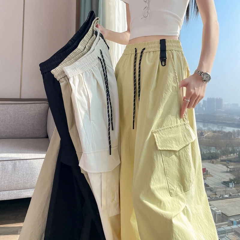 

Summer 2026 Elegant Workwear Pants Quick Dry Wide Leg Cuffed Slimming Casual Sports Women's Trousers High Waist Straight Cut