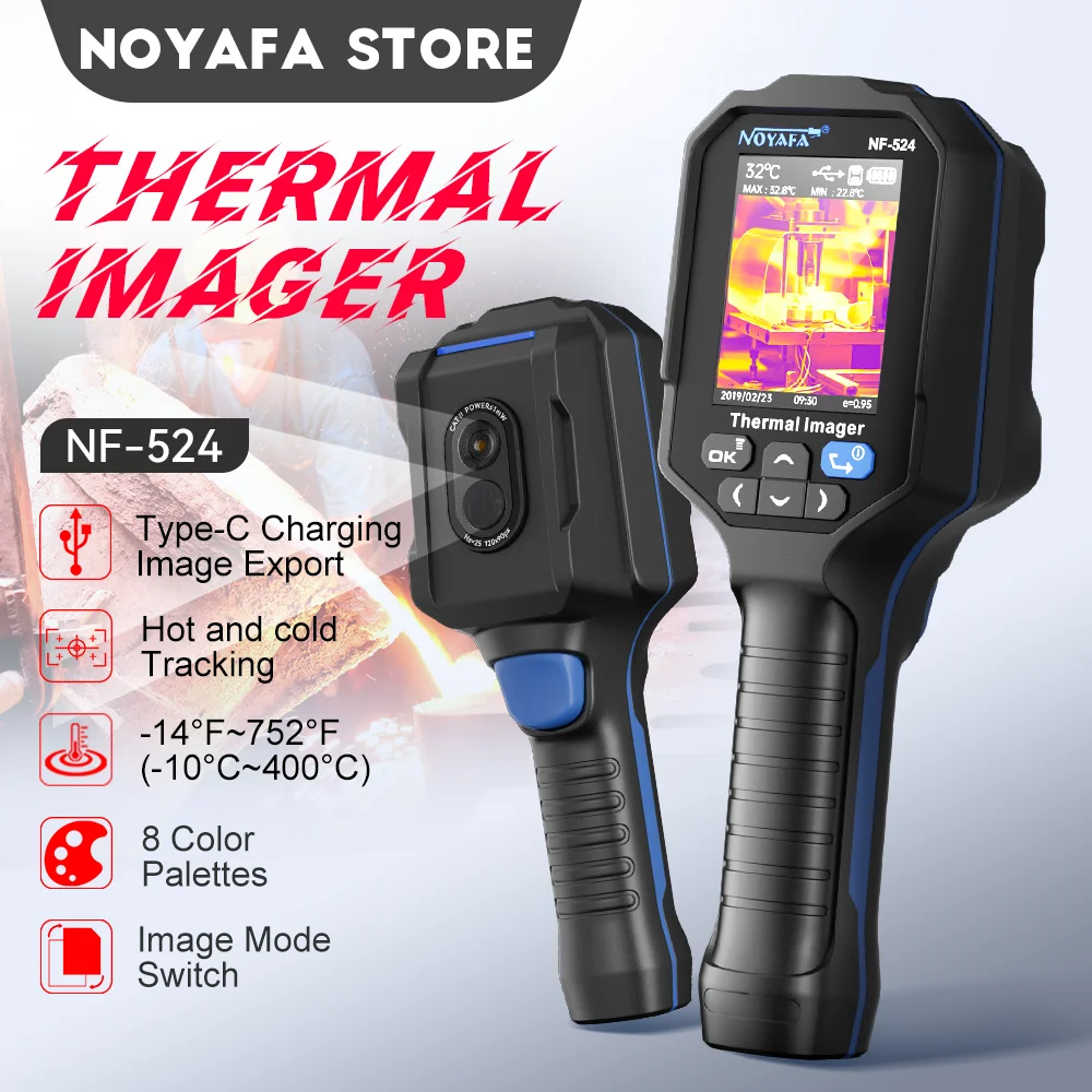 NOYAFA NF-524 Termocamera Professionale Palmare 120*90 Risoluzione -10~400 ℃   Tavolozza di 8 colori Risparmia immagini Analisi del PC