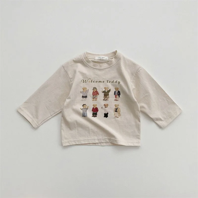 0-3y Baby Boy Cute Cartoon Tops Kid Bear Thin Long Sleeves T-shirt Girls Casual Thin Comfortable Cotton Bottoming Shirt