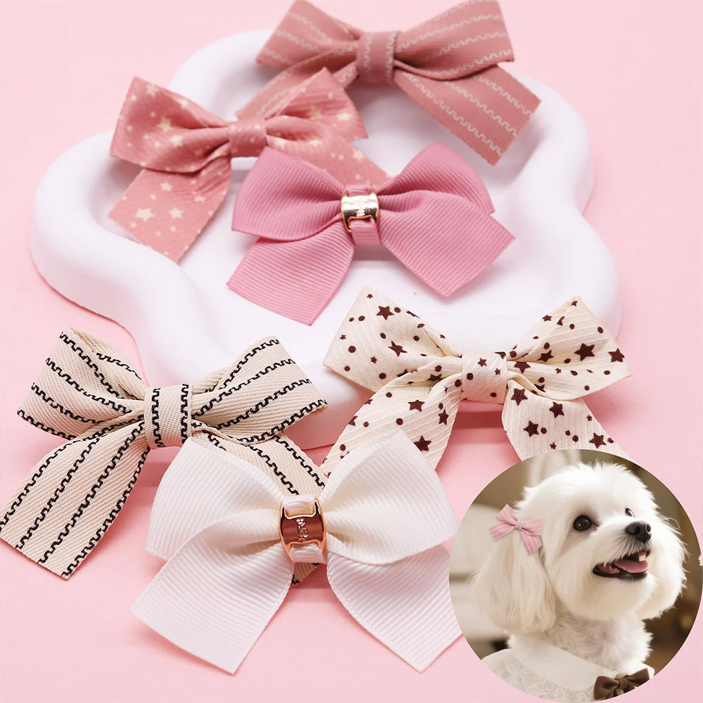 

10PCS Dog Bows With Metal Clips Pink Style Small Puppy Hair Clips Pet Head Flower For Dogs and Cats Pet Grooming Accessories
