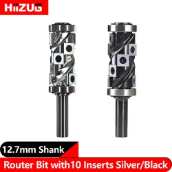 12.7mm Shank Spiral Flush Trim Router Bit Pattern Double Bearings Template Router Bit Planer Bit 55mm Dia 12mm Carbide Inserts