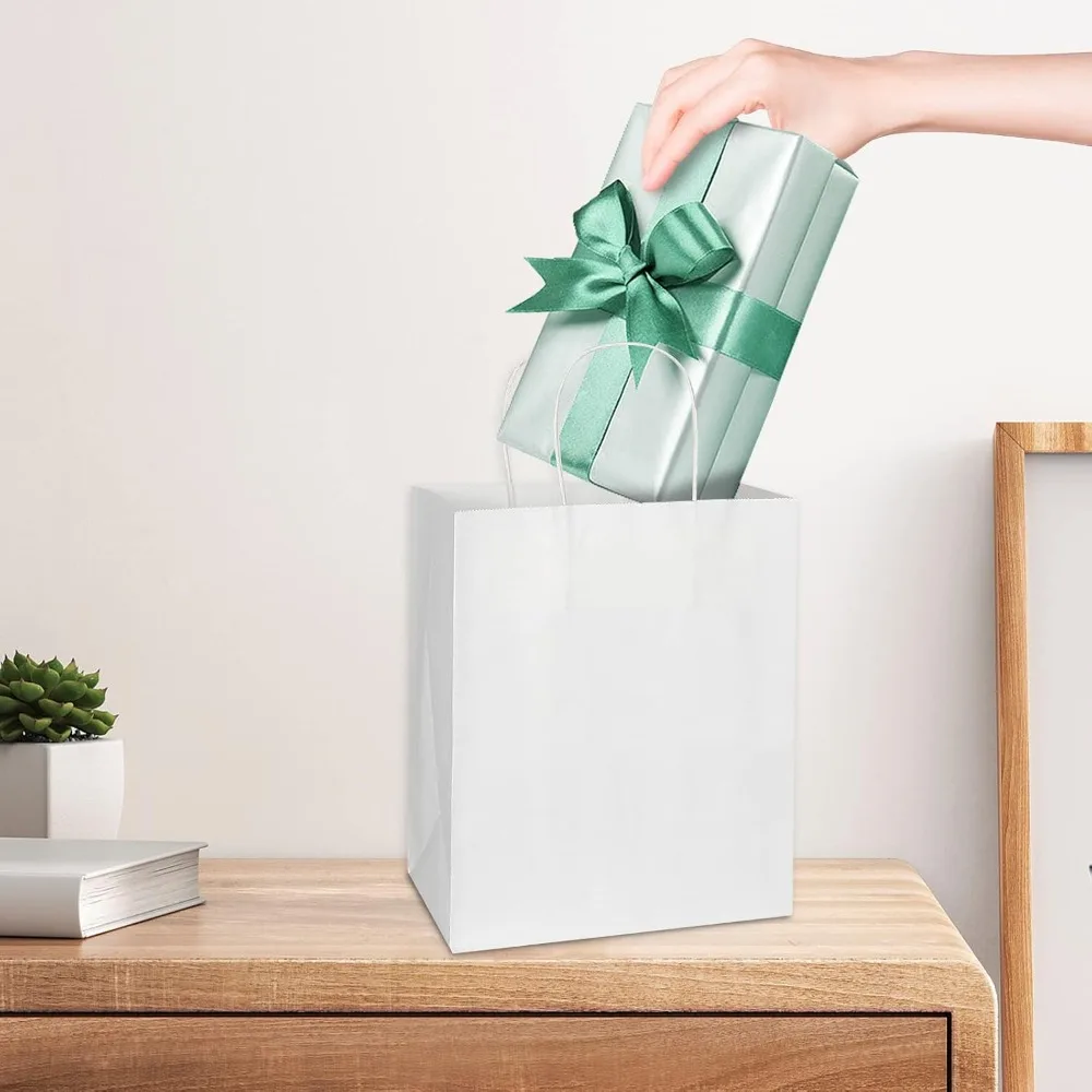 50 Pack 8x4.75x10 Inch Kraft Paper Bags with Handles - Bulk Gift Wrap Bags for Shopping, Party, Retail, and More view 6
