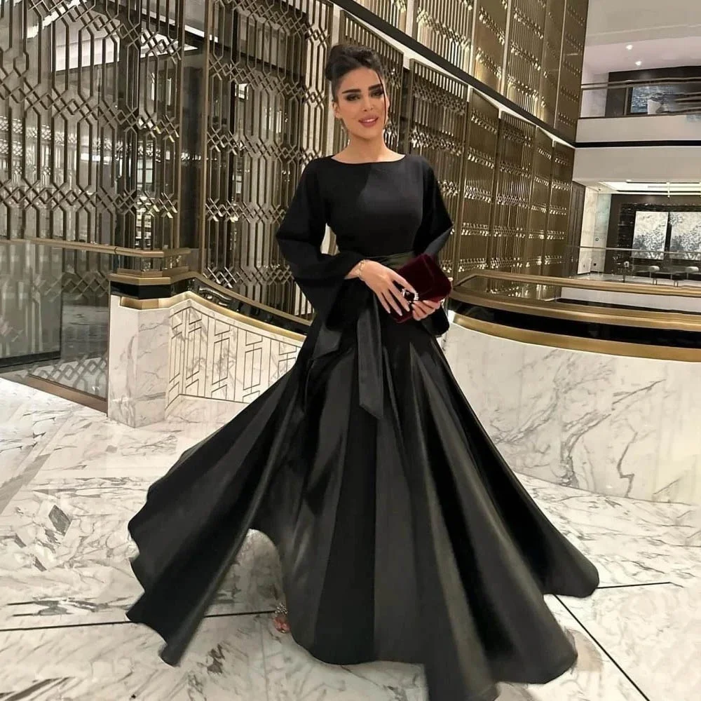

Customized Exquisite Long Sleeve Mermaid Evening Dress Charming O-neck Ruched Prom Dress Sexy Satin Ruffles Party Gown вечерне