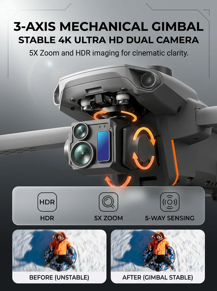 A25 Pro HD 4K Dual Camera,Gimbal,Foldable Drone Obstacle Avoidance,brushless Professional Large Screen RC Security quadcopter