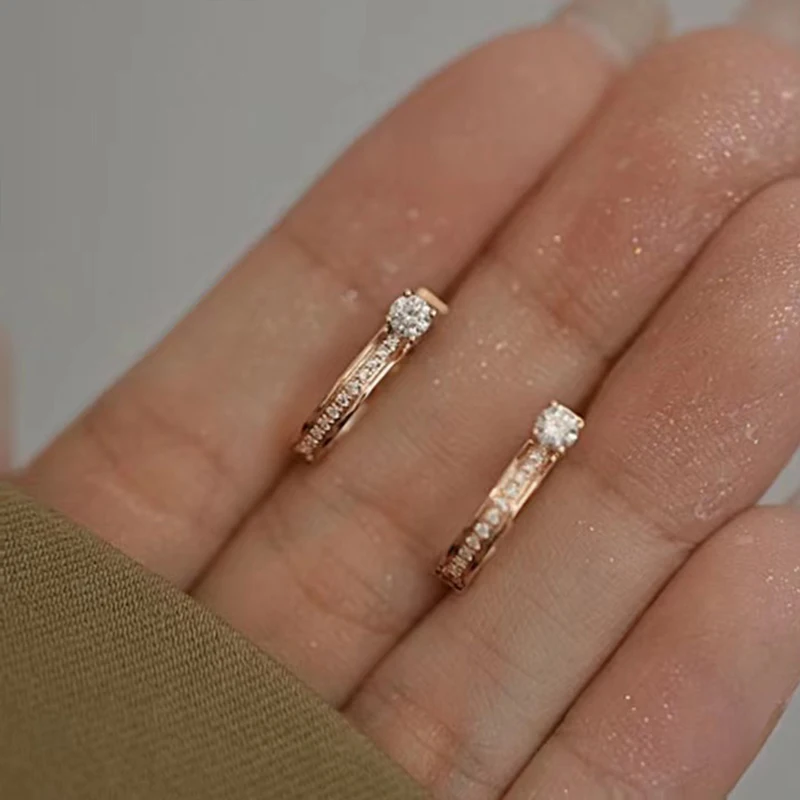 Huitan Delicate Simple Rose Gold Color Hoop Earrings Female Daily Wearable Jewelry with Brilliant Zirconia Fashion Accessories