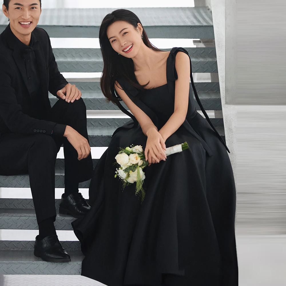 Vestido de noite simples com alças, Vestido formal preto para casamento, Vestido nupcial, Elegante