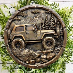 Anti-Rust Round Aluminum Jeep Backyard Scene Sign, UV Resistant and Scratch Resistant, Easy Hanging Door and Wall Decoration