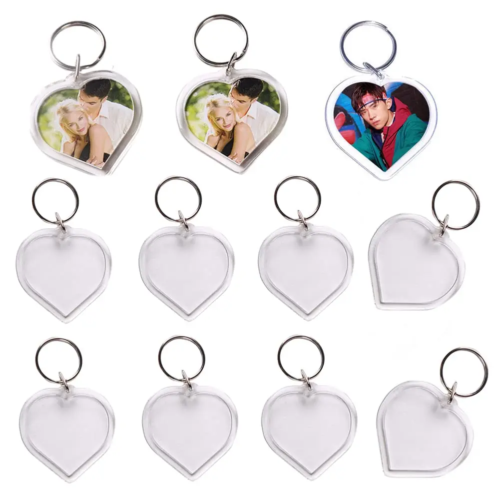 

10Pcs Heart Clear Acrylic Custom Personalised Insert Photo Picture Blank Frameless Frame Keychains Snap-in Key Chain Keyrings