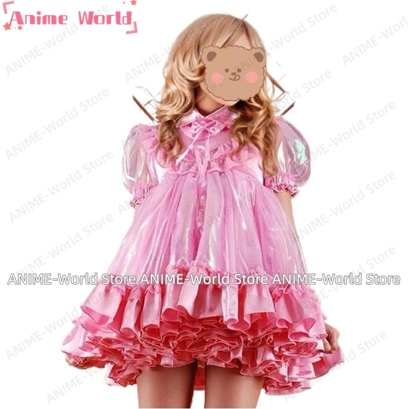 

《Custom Size》Hot Lockable Sissy Sale Cute Qirly Pink Satin Cosplay Maid Sexy Dress Adult Suit Glamour Halloween