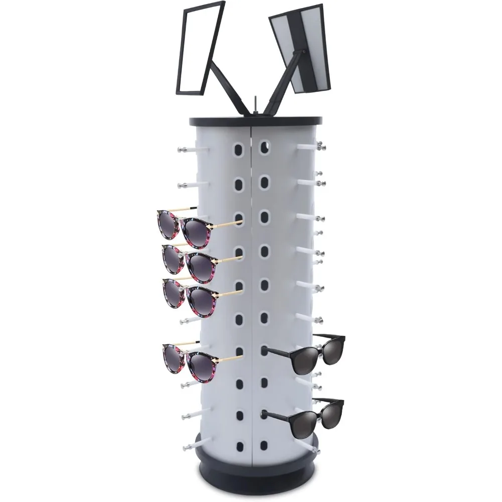 Rotating Sunglass Display Stand 40-44 Pairs Glass Holder Sunglasses Rack Eye Glass Display Rack (Round, 40 Pair, 35 inch)