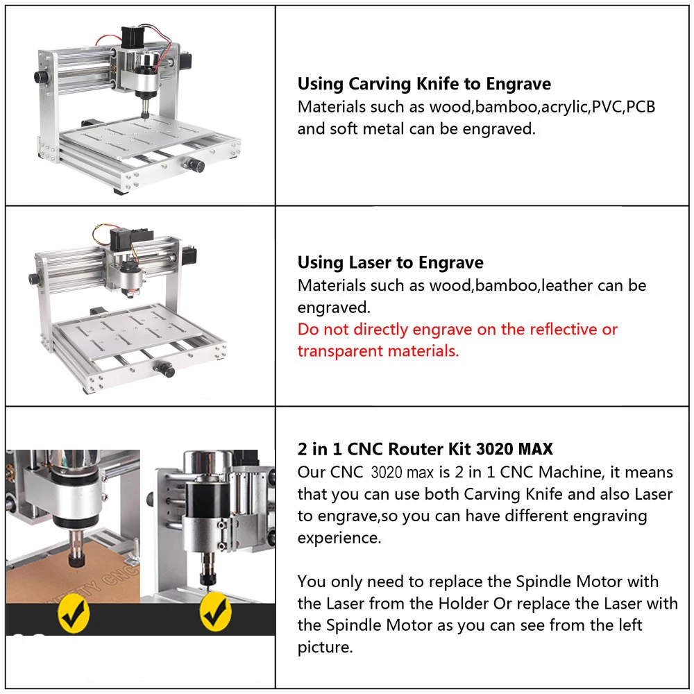 CNC Router Machine 3020 MAX Metal Frame Laser Engraving Machine 200W Spindle Milling Machine For Wood Aluminum Carving Cutting