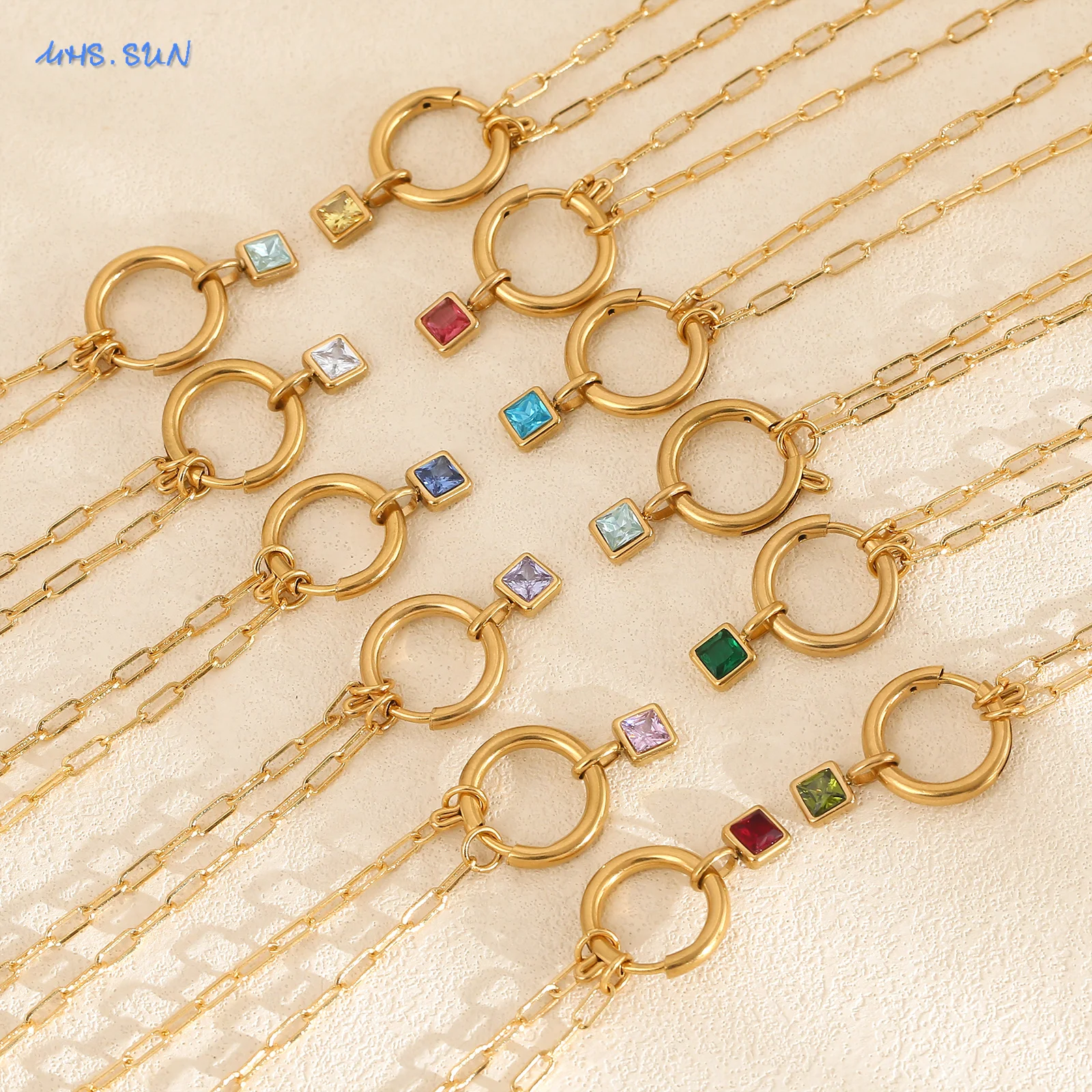 SUNSLL جديد كلاسيكي جولة 12 جوهرة الميلاد القلائد مربع مكعب دلاية من حجر الزركون مطلية بالذهب سلسلة مجوهرات هدايا للرجال النساء