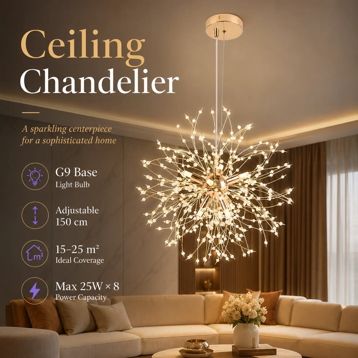 Modern Ceiling Lamp 110V 220V Replaceble G9 Bulb Dandelion Crystal Chandelier for Store Hotel Forework Decoration Ceiling Light
