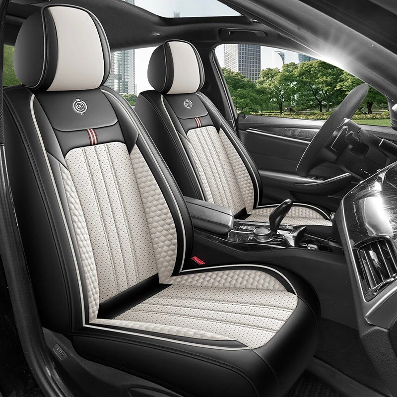 

Front Row Double Seat, Luxurious Pu Leather Full-Cover Car Seat Cushion, Universal, Breathable Perforated Design, Refreshing and Not Stuffy, Comfortable for All Seasons, Easy to Clean and Maintain, Three-Dimensional Winged Support, Enhances Driving Experi