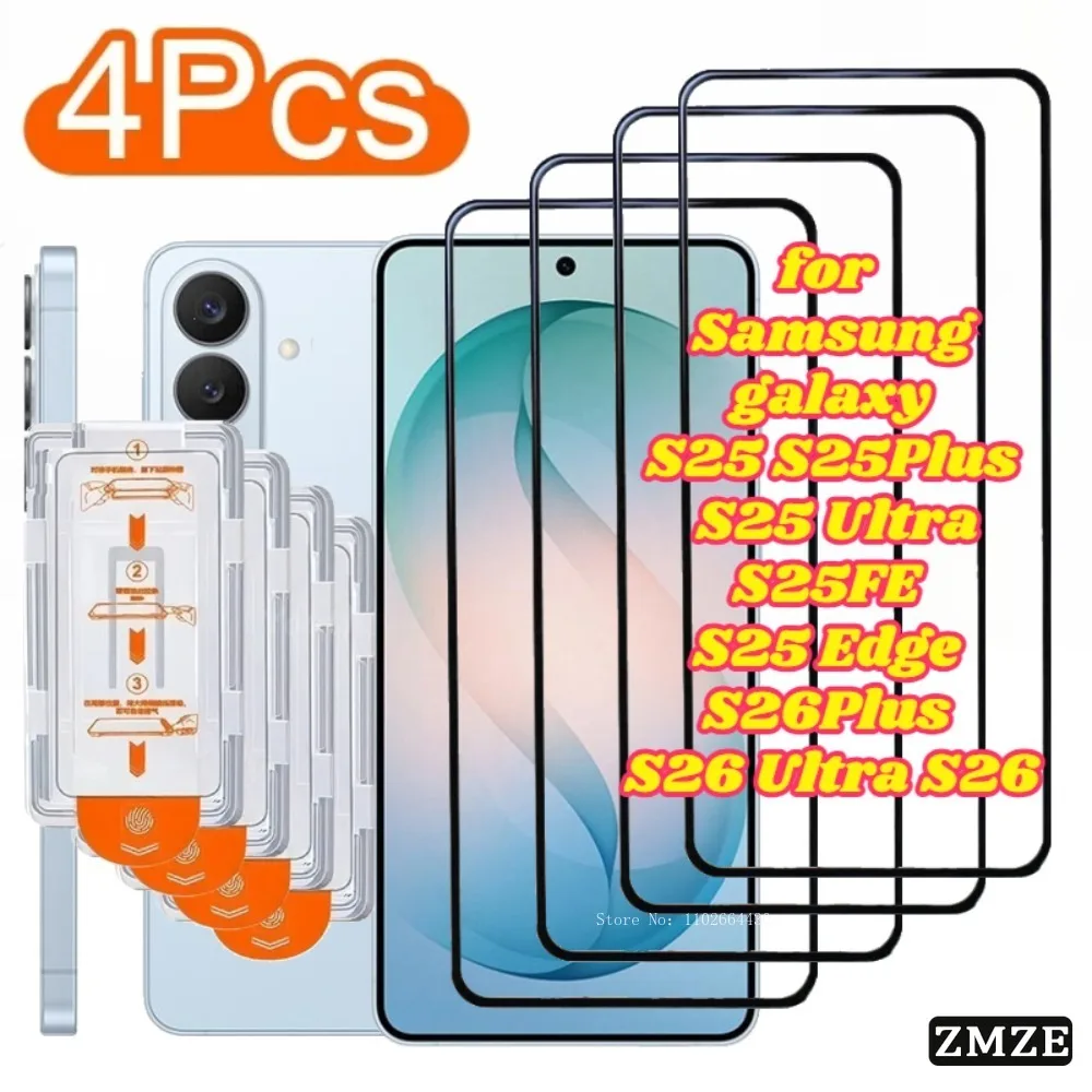 

4 Pcs Dust Free Tempered Glass Films For Samsung Galaxy S25Edge S25FE 9H Screen Protector For Samsung S25 S26 Plus S25 S26 Ultra