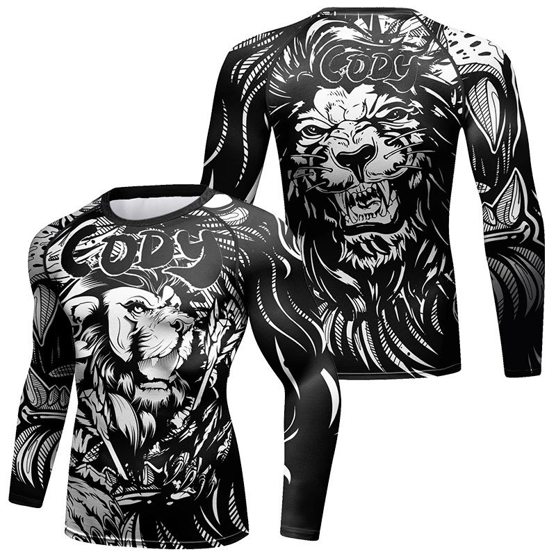 Cody lundin Professional Print Long Sleeve Shirt For Men Muay Thai Compression No Gi Jiu Jitsu Rashguard for Boxing Fight Wear